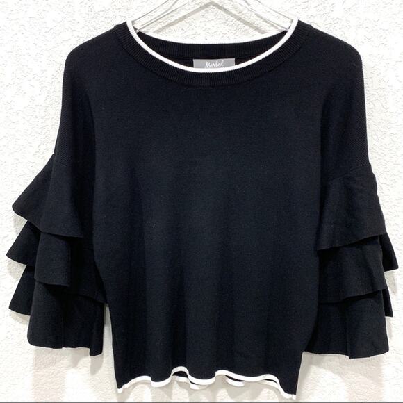 Marled Reunited Tiered Ruffle Sleeve Sweater Black - Picture 3 of 7